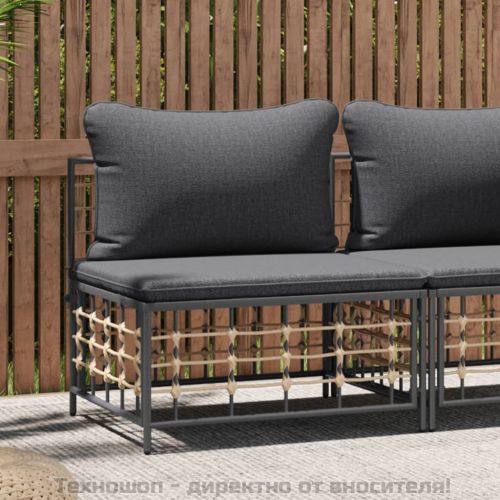 Градински среден диван с тъмносиви възглавници, полиратан
