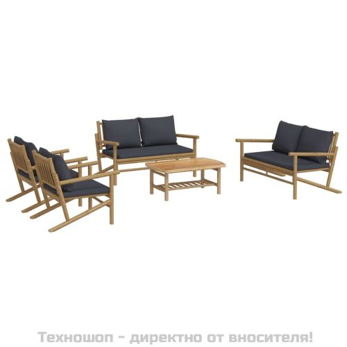 Градински лаундж комплект тъмносиви възглавници 5 части бамбук