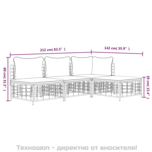 Градински комплект от 4 части с възглавници антрацит полиратан
