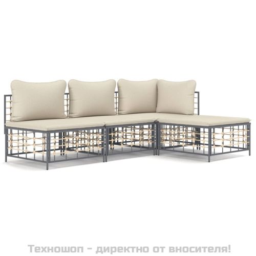 Градински комплект от 4 части с възглавници антрацит полиратан