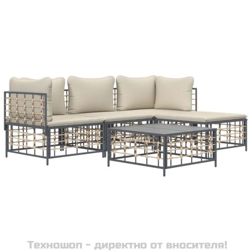 Градински комплект от 4 части с възглавници антрацит полиратан