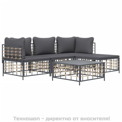 Градински комплект от 4 части с възглавници антрацит полиратан