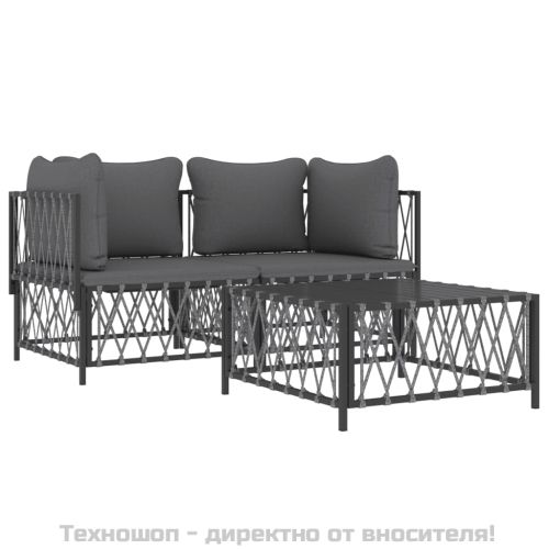 Градински комплект от 3 части с възглавници антрацит стомана