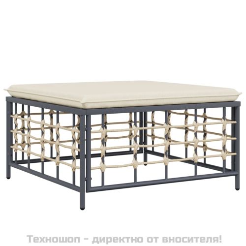 Градинска табуретка за крака с бежова възглавница, полиратан