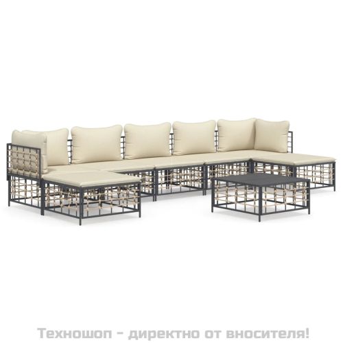 Градински комплект с възглавници 8 части антрацит полиратан