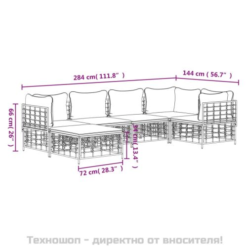 Градински комплект с възглавници 6 части антрацит полиратан