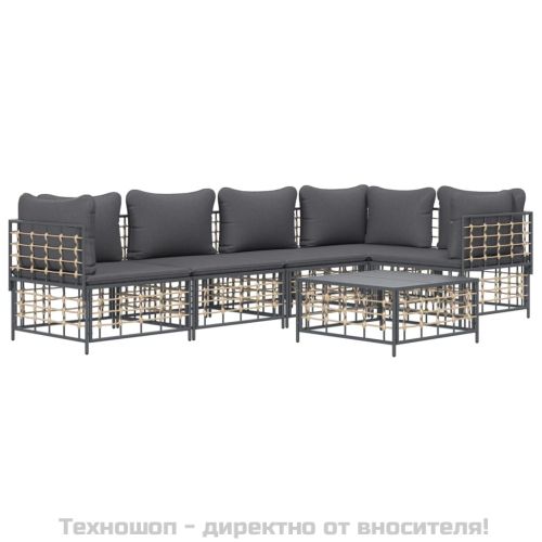 Градински комплект с възглавници 6 части антрацит полиратан