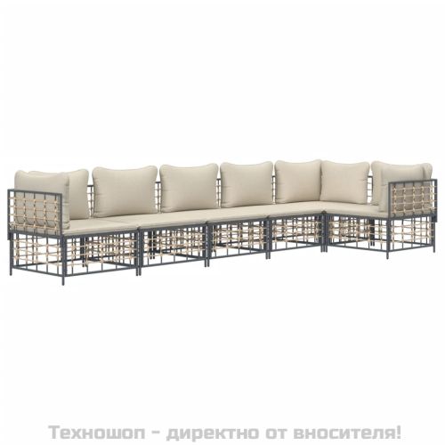 Градински комплект с възглавници 6 части антрацит полиратан