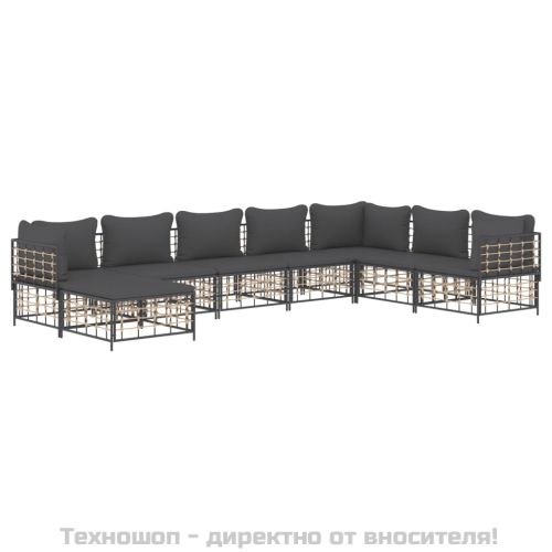 Градински комплект с възглавници 8 части антрацит полиратан