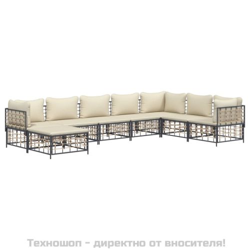 Градински комплект с възглавници 8 части антрацит полиратан