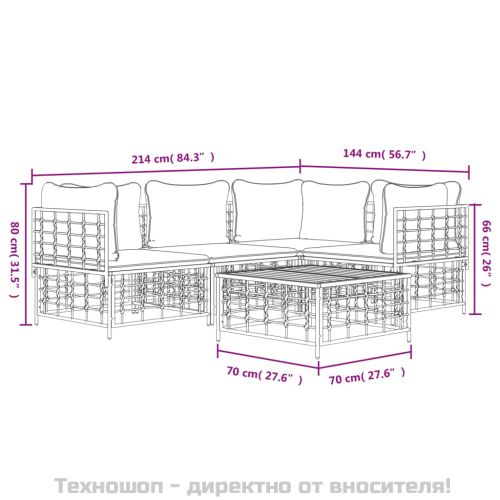 Градински комплект с възглавници 5 части антрацит полиратан