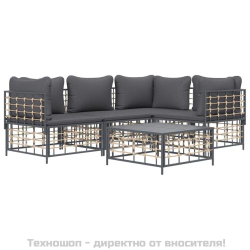 Градински комплект с възглавници 5 части антрацит полиратан