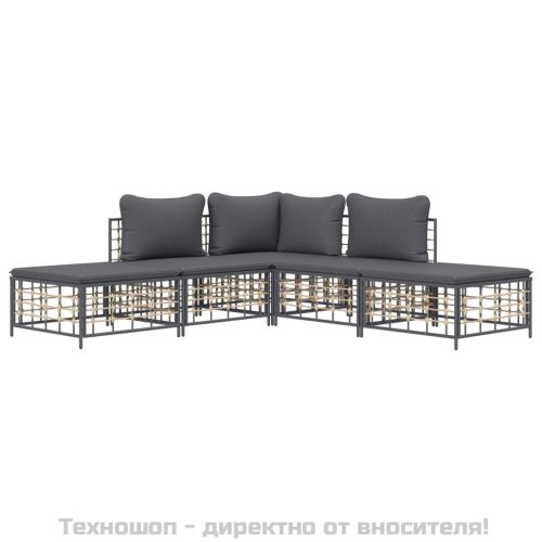 Градински комплект с възглавници 5 части антрацит полиратан