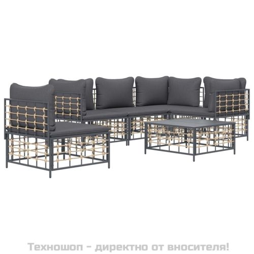 Градински комплект с възглавници 6 части антрацит полиратан