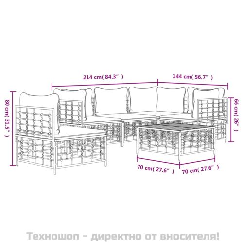 Градински комплект с възглавници 6 части антрацит полиратан