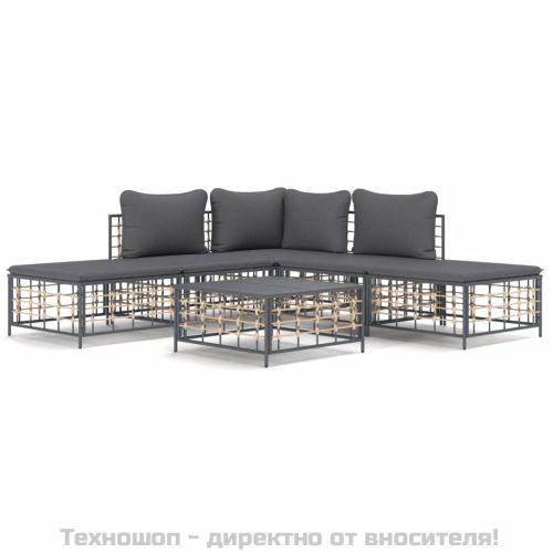 Градински комплект с възглавници 6 части антрацит полиратан