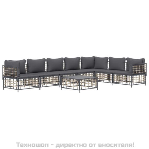 Градински комплект с възглавници 8 части антрацит полиратан