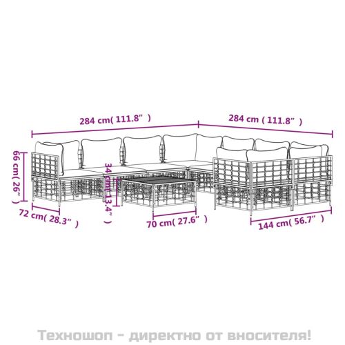 Градински комплект с възглавници 9 части антрацит полиратан