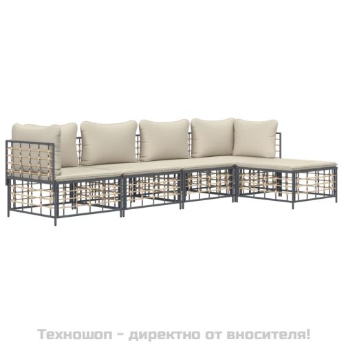 Градински комплект с възглавници 5 части антрацит полиратан