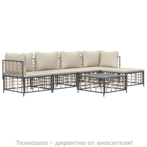 Градински комплект с възглавници 6 части антрацит полиратан