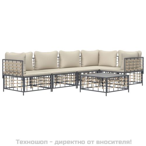 Градински комплект с възглавници 6 части антрацит полиратан