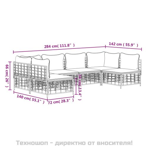 Градински комплект с възглавници 6 части антрацит полиратан