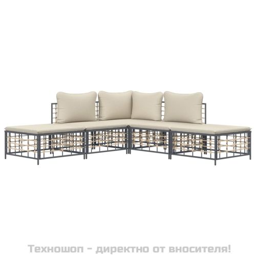 Градински комплект с възглавници 5 части антрацит полиратан