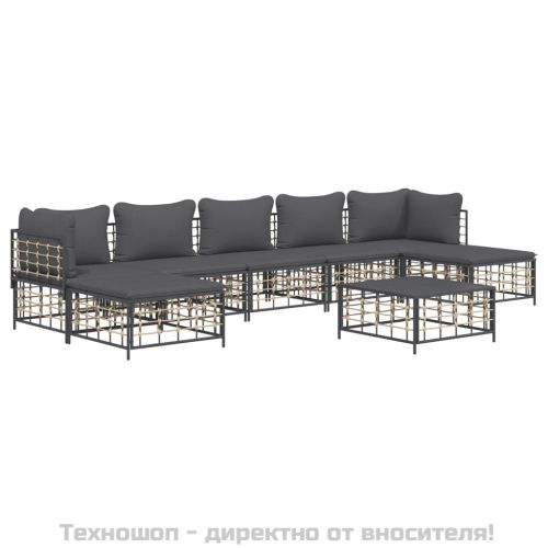 Градински комплект с възглавници 8 части антрацит полиратан