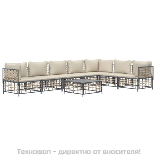 Градински комплект с възглавници 8 части антрацит полиратан