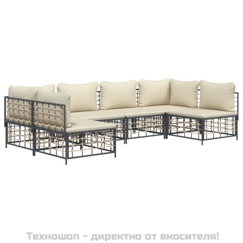 Градински комплект с възглавници 6 части антрацит полиратан