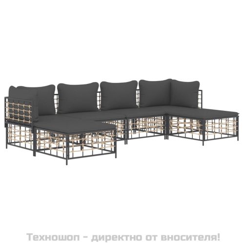 Градински комплект с възглавници 6 части антрацит полиратан