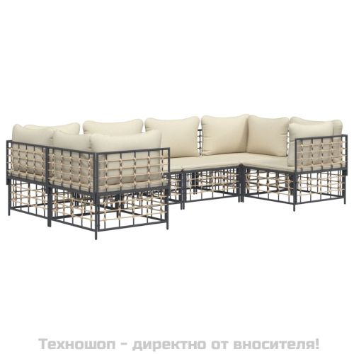 Градински комплект с възглавници 6 части антрацит полиратан