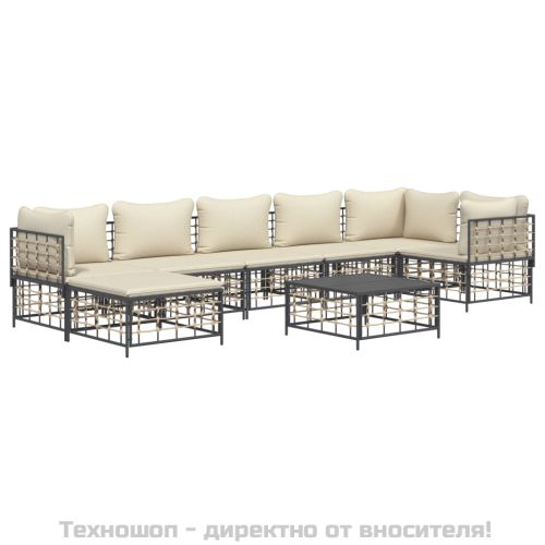 Градински комплект с възглавници 8 части антрацит полиратан