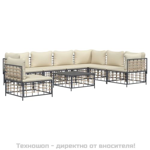 Градински комплект с възглавници 8 части антрацит полиратан