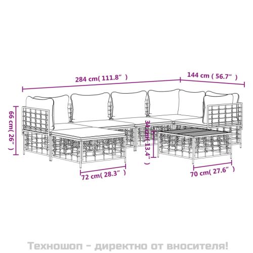 Градински комплект с възглавници 7 части антрацит полиратан