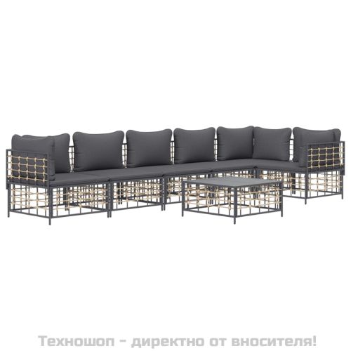 Градински комплект с възглавници 7 части антрацит полиратан