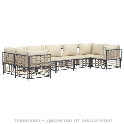 Градински комплект с възглавници 7 части антрацит полиратан