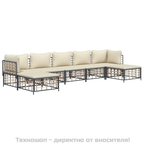 Градински комплект с възглавници 7 части антрацит полиратан