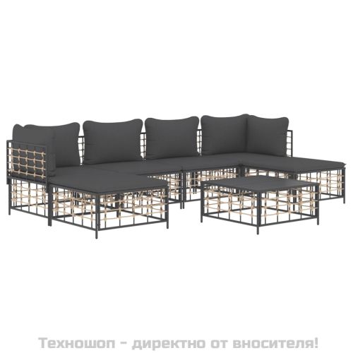 Градински комплект с възглавници 7 части антрацит полиратан