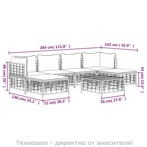 Градински комплект с възглавници 7 части антрацит полиратан