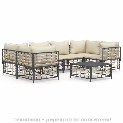 Градински комплект с възглавници 7 части антрацит полиратан