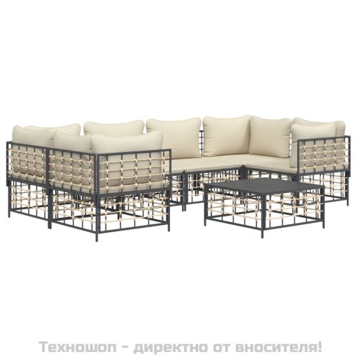 Градински комплект с възглавници 7 части антрацит полиратан