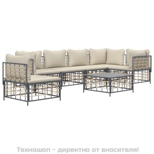 Градински комплект с възглавници 7 части антрацит полиратан