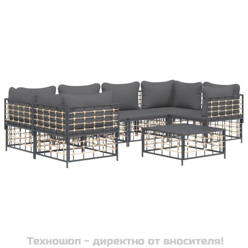 Градински комплект с възглавници 7 части антрацит полиратан