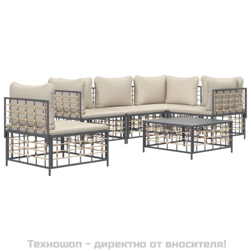 Градински комплект с възглавници 6 части антрацит полиратан