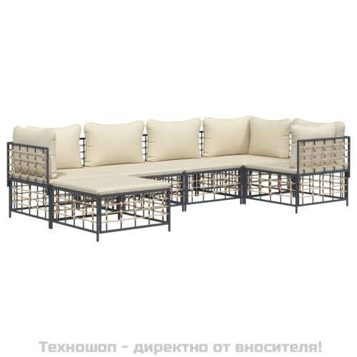 Градински комплект с възглавници 6 части антрацит полиратан