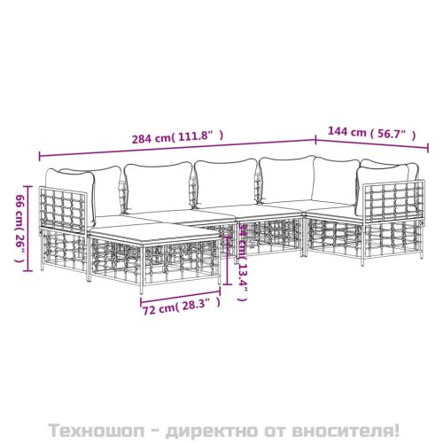 Градински комплект с възглавници 6 части антрацит полиратан