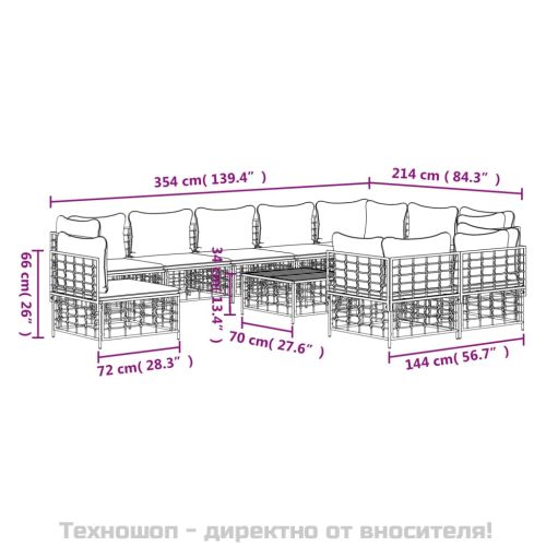 Градински комплект от 11 части с възглавници антрацит полиратан
