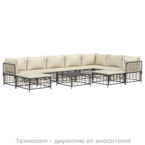 Градински комплект с възглавници 10 части антрацит полиратан