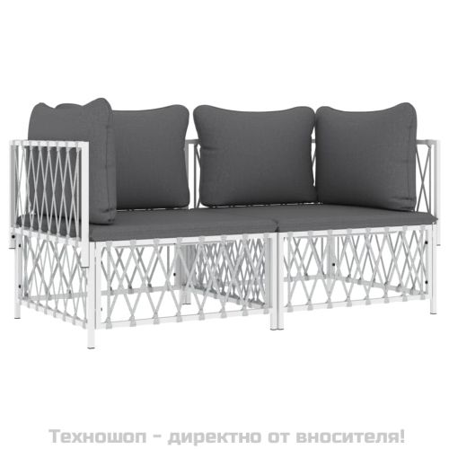 Градински лаундж комплект 2 части с възглавници бял стомана